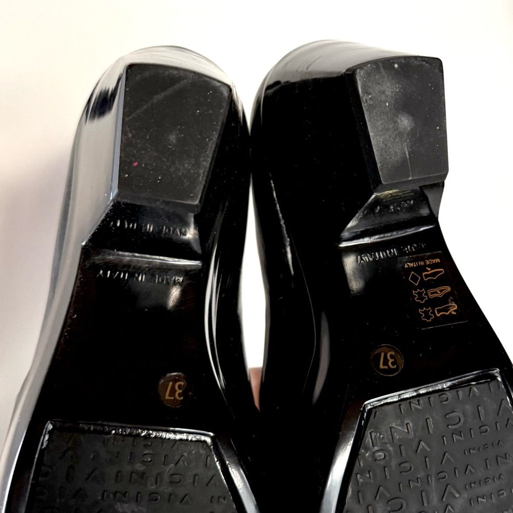 Vicini Tapeet Black Patent Leather Platform Peep Toe Heels Shoes - Picture 13 of 15